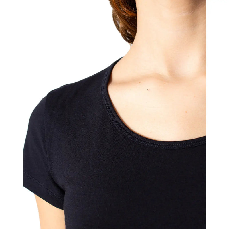 Only women’s black short sleeve round neck t shirt made of cotton featuring a simple and comfortable design