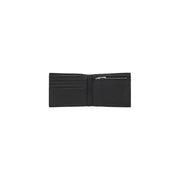 Open black leather wallet displayed, showcasing sleek design in the Classic Black Leather Wallet product