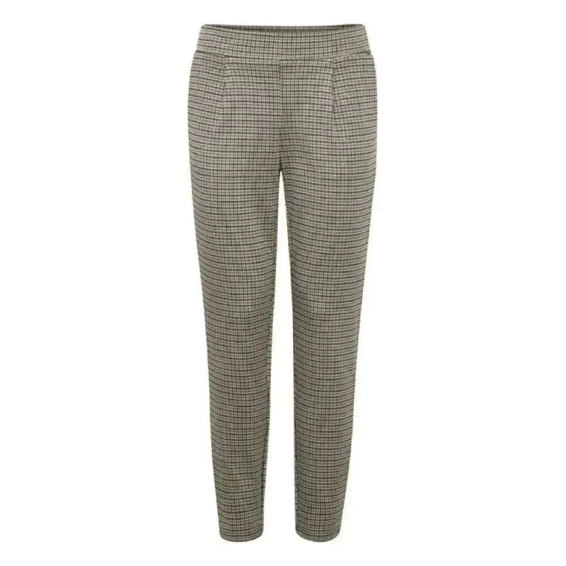 Pair of neutral checkered or plaid tapered trousers from Ichi - Ichi Women Trousers