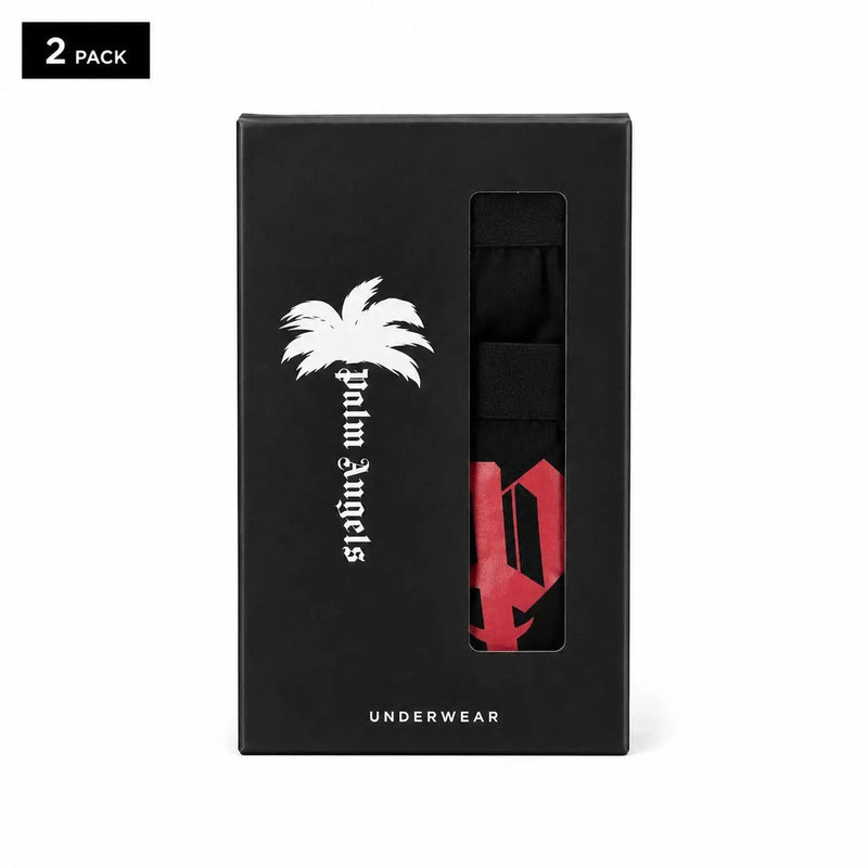Palm Angels men black cotton underwear in a sleek black box with white palm tree logo and red graphic detail