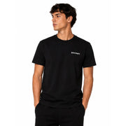 Palm Angels Herren schwarzes Kurzarm-Baumwollhemd t-shirt mit einem kleinen weißen Logo, das auf der linken Brustseite aufgestickt ist