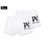 White palm angels boxer briefs with black gothic pa logo and brand name printed on front made of cotton
