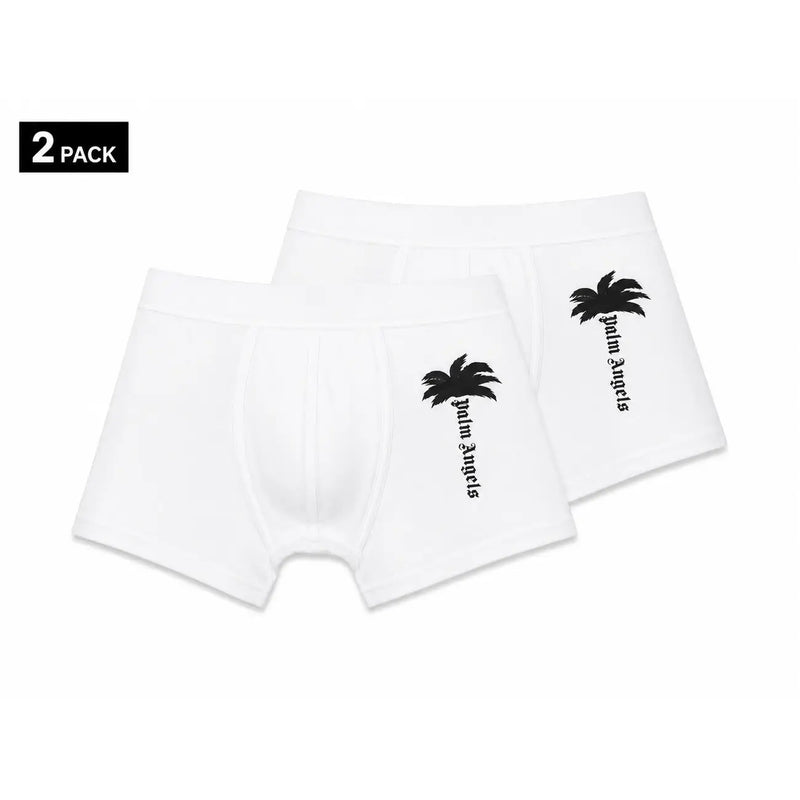 White palm angels cotton boxer briefs with black palm tree and brand logo embroidery for men in black color