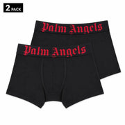 Boxers Black Palm Angels avec inscription gothique rouge sur la ceinture, en coton vert stretch.