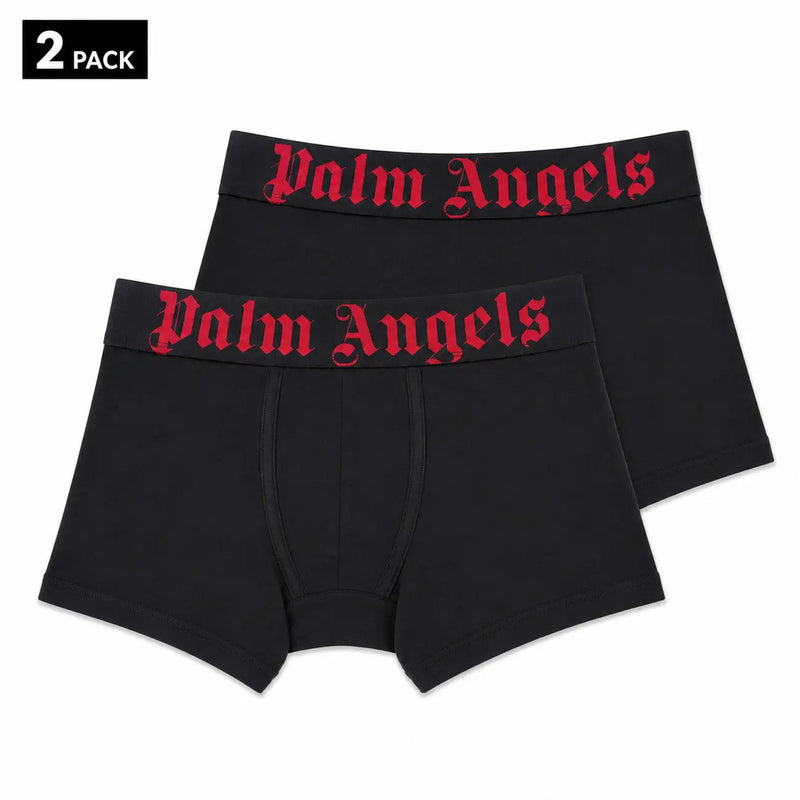 Boxers Black Palm Angels avec inscription gothique rouge sur la ceinture, en coton vert stretch.