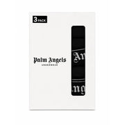 Lot de 3 sous-vêtements Black Palm Angels avec inscription gothique blanche audacieuse sur la ceinture, en coton stretch bleu.