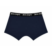 Boxer pour homme Palm Angels bleu marine, avec ceinture noire et logo blanc, en coton stretch.