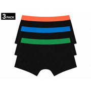 Three-pack of Palm Angels men black cotton stretch briefs with colorful orange, blue, and green elastic waistbands