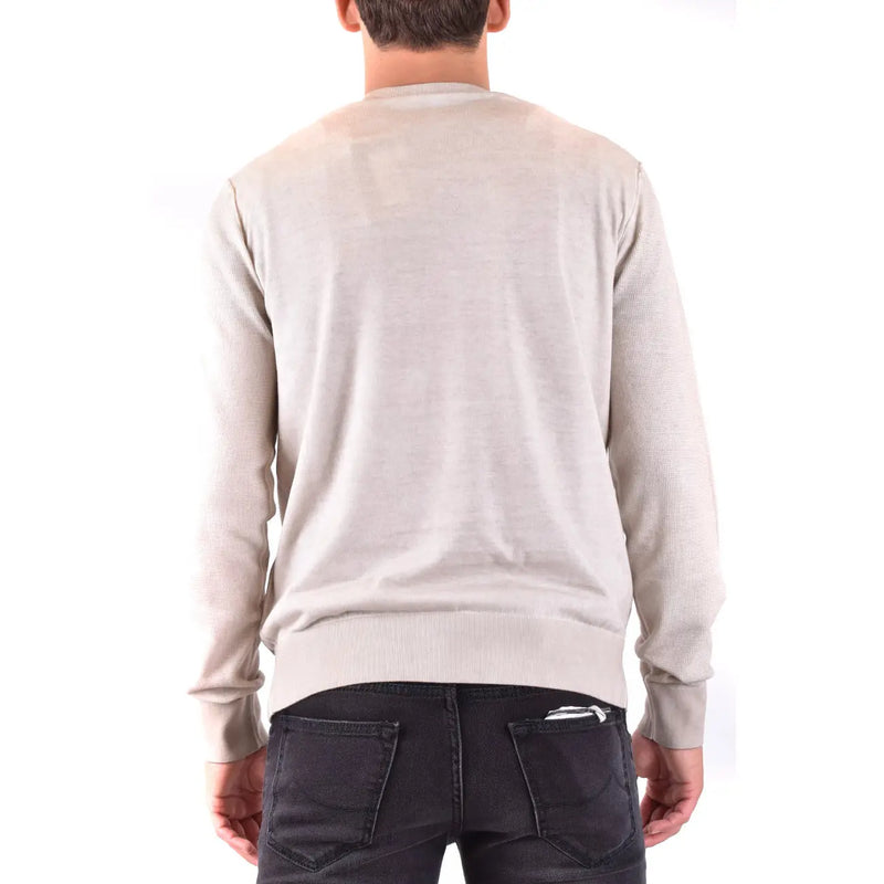 Paolo Pecora cotton sweater for men in beige with ribbed cuffs and hem, front view