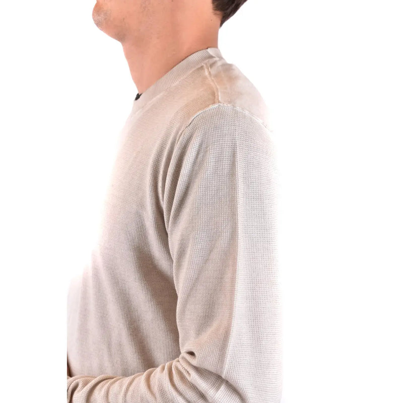 Paolo Pecora cotton sweater for men in beige ribbed knit with crew neckline, front view