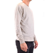 Paolo Pecora cotton sweater for men in beige ribbed knit with crew neck and elastic cuffs, front view