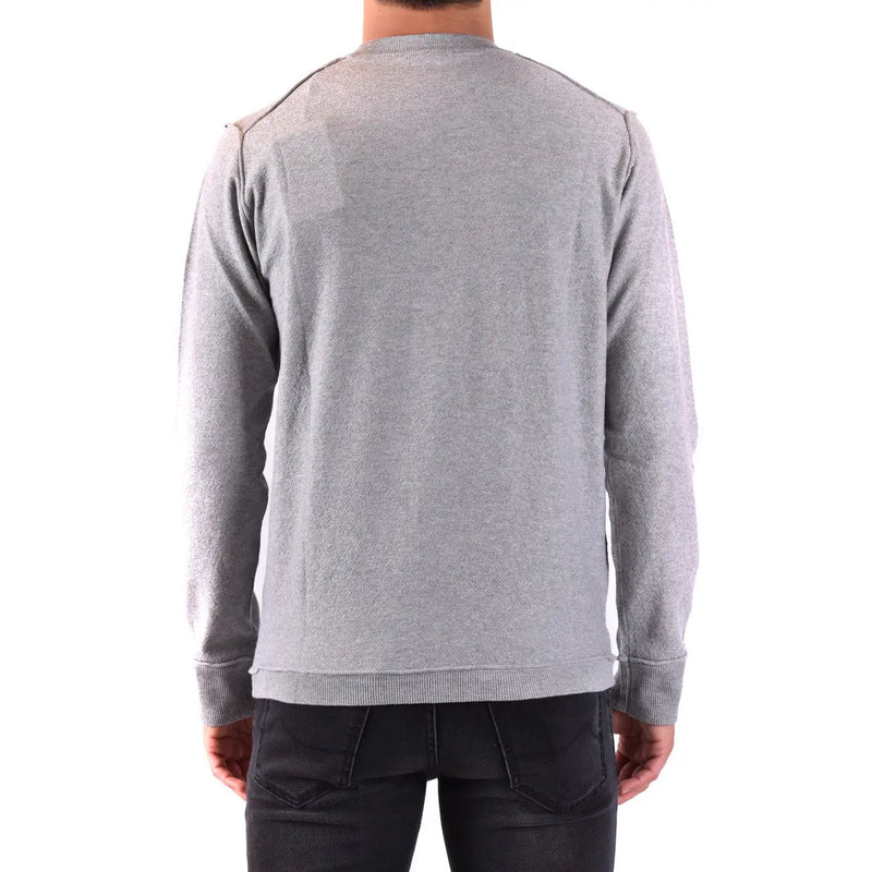 Baumwollpullover von Paolo Pecora für Herren in grauem Melange-Ton mit gerippten Bündchen und Saum, Vorderansicht
