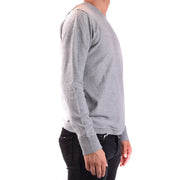 Paolo Pecora Baumwollpullover, meliertes Grau mit gerippten Bündchen und Saum, Vorderansicht