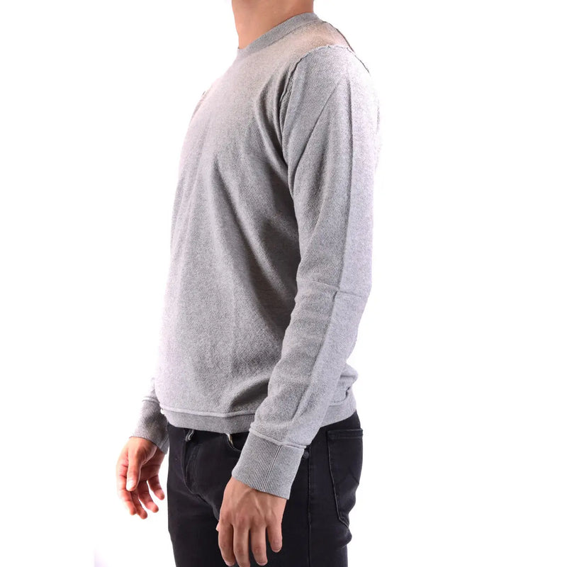 Paolo Pecora Baumwollpullover für Herren in meliertem Grau mit gerippten Bündchen und Saum, Vorderansicht