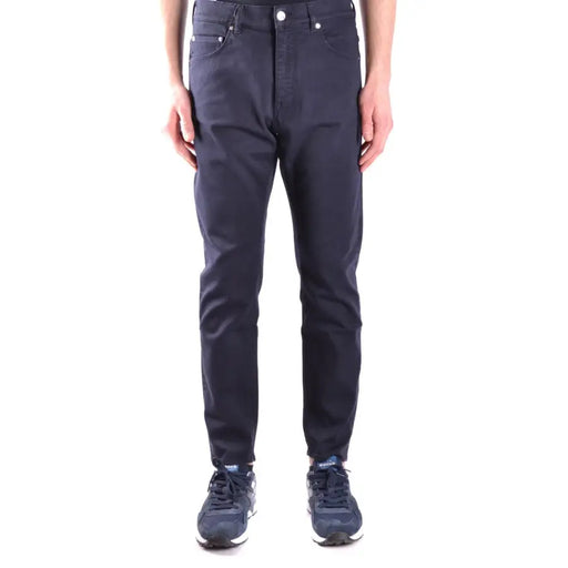 Paolo Pecora men blue cotton stretch trousers in dark navy slim-fit denim with five-pocket design and silver hardware