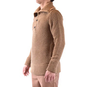 Pull Paolo Pecora pour homme en maille de laine camel texturée, avec col et fermeture boutonnée pour une chaleur élégante