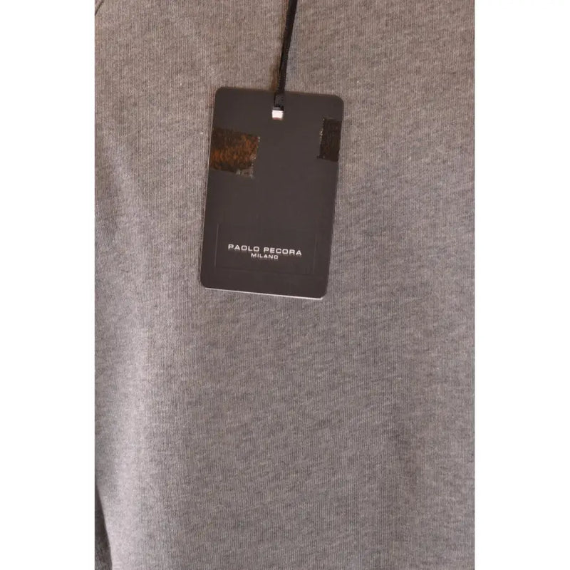 Graues Sweatshirt aus melierter Baumwolle mit schwarzem Paolo Pecora Milano-Markenetikett aus der Herrenstrickkollektion von Paolo Pecora.