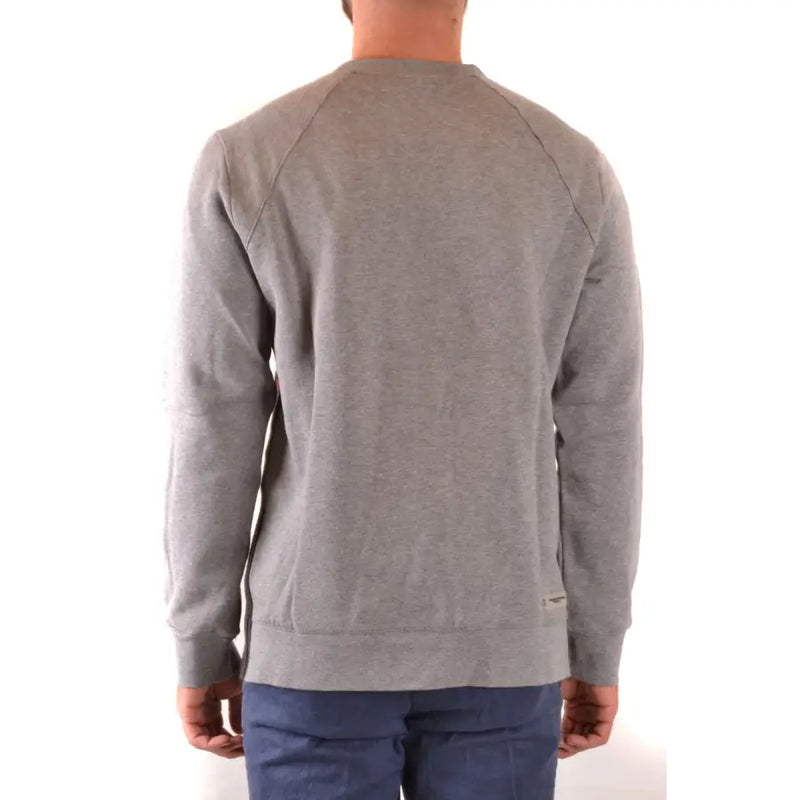 Paolo Pecora Herren-Sweatshirt aus grauer, melierter Wolle mit geometrischem Muster, Rundhalsausschnitt, langen Ärmeln, gerippten Bündchen und Saum.