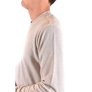 Beigefarbener, gerippter Strickpullover aus Baumwolle mit langen Ärmeln und Rundhalsausschnitt aus der Herrenstrickkollektion von Paolo Pecora.