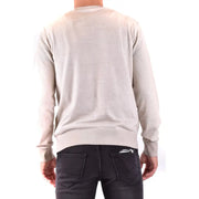 Beigefarbener, langärmeliger Strickpullover mit gerippten Bündchen und Saum aus der weißen Baumwollkollektion für Herren von Paolo Pecora.