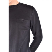 Paolo Pecora men black long sleeve wool knitwear with ribbed crew neck and buttoned chest pocket