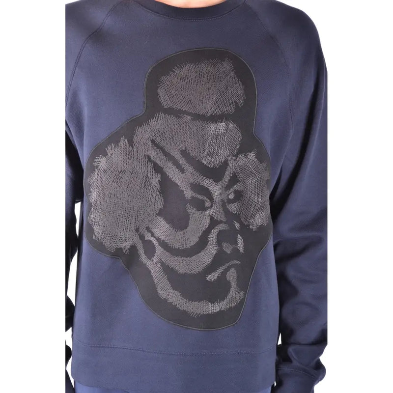 Paolo pecora men sweatshirt navy blue cotton with round neck and textured black gorilla face graphic on front
