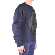 Navy blue cotton Paolo Pecora men sweatshirt with round neck and large black tiger graphic on chest