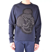 Paolo Pecora men sweatshirt navy blue cotton with textured dark gray embroidered face design on front
