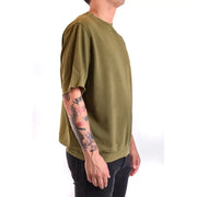 Paolo Pecora men t-shirt in olive green oversized crewneck sweatshirt with relaxed fit and frayed hem