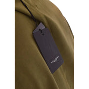 Paolo pecora men t shirt with dark gray rectangular brand tag on olive green fabric showing the back side
