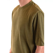Paolo Pecora men olive green short-sleeved t-shirt with ribbed crew neck and raw hem in cotton blend fabric