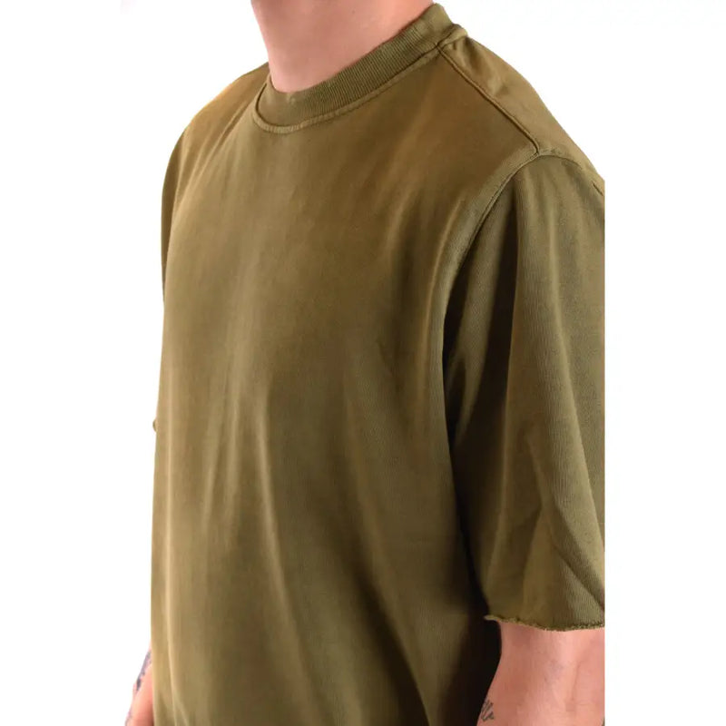 Paolo Pecora men olive green short-sleeved t-shirt with ribbed crew neck and raw hem in cotton blend fabric
