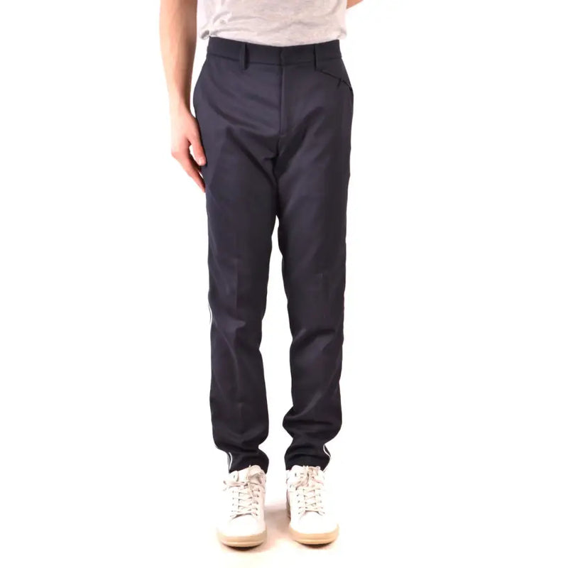 Paolo Pecora men trousers in dark navy blue with slim fit and subtle side stripes for a tailored look