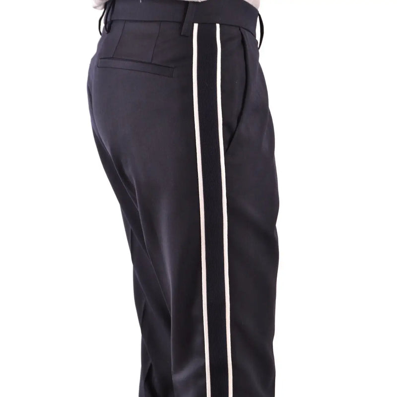 Black tailored Paolo Pecora men trousers with sleek straight-leg cut and contrasting white vertical side stripes