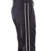 Black tailored Paolo Pecora men trousers with sleek straight-leg cut and contrasting white vertical side stripes