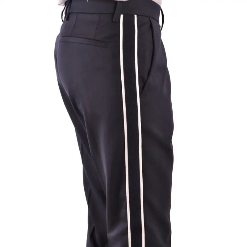 Black tailored Paolo Pecora men trousers with sleek straight-leg cut and contrasting white vertical side stripes