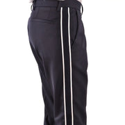 Paolo Pecora men wool blend black tailored trousers with sleek straight-leg cut and white vertical side stripes