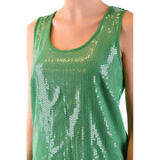 Parosh women slim fit cotton tank top in green with white sequin abstract patterns and scoop neckline size s