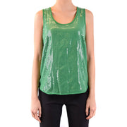 Parosh women tank top undershirt slim fit green sequined cotton tank top with scoop neckline and sleeveless design