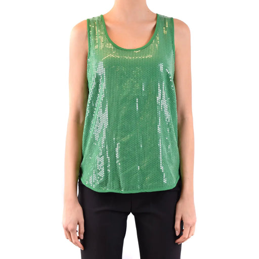 Parosh women tank top undershirt slim fit green sequined cotton tank top with scoop neckline and sleeveless design