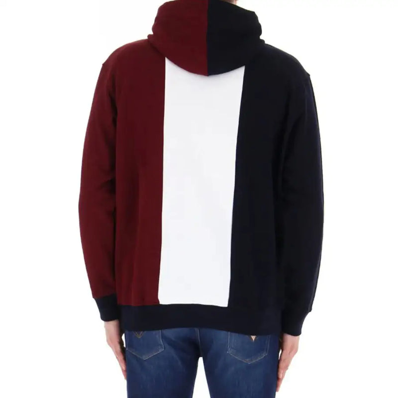 Paul & Shark color blocked hoodie with maroon white navy blue panels ribbed hem and cuffs in cotton blend fabric
