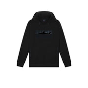 Schwarzer Herren-Sweatshirt-Hoodie aus Baumwolle von Paul and Shark mit Kapuze, Reißverschlusstaschen an den Seiten und dezentem Hai-Silhouette-Aufnäher.