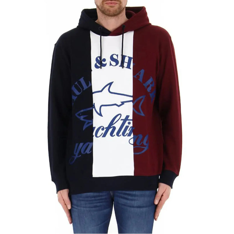 Paul and Shark Herren-Kapuzenpullover aus Baumwolle mit markanten schwarzen, weißen und bordeauxroten Einsätzen und marineblauem Hai-Logo