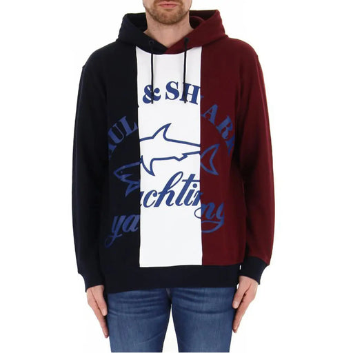 Paul and Shark Herren-Kapuzenpullover aus Baumwolle mit markanten schwarzen, weißen und bordeauxroten Einsätzen und marineblauem Hai-Logo