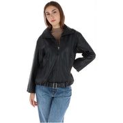 Black faux leather moto jacket with high collar and front zipper for women from pepe jeans brown polyurethane zip blazer collection