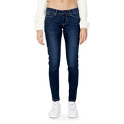 Pepe Jeans women’s blue slim-fit dark indigo denim jeans with classic five-pocket design and front pockets