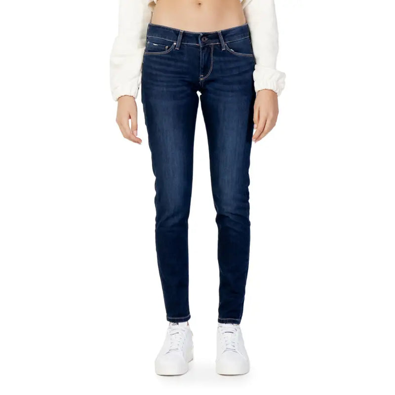 Pepe Jeans women’s blue slim-fit dark indigo denim jeans with classic five-pocket design and front pockets