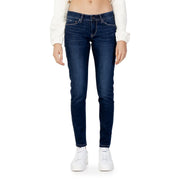 Pepe Jeans women’s blue slim-fit dark indigo denim jeans with classic five-pocket design and front pockets