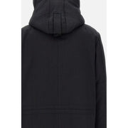 Peuterey men blazer black wool blend fall winter jacket with black hooded parka featuring central seam and stitching details