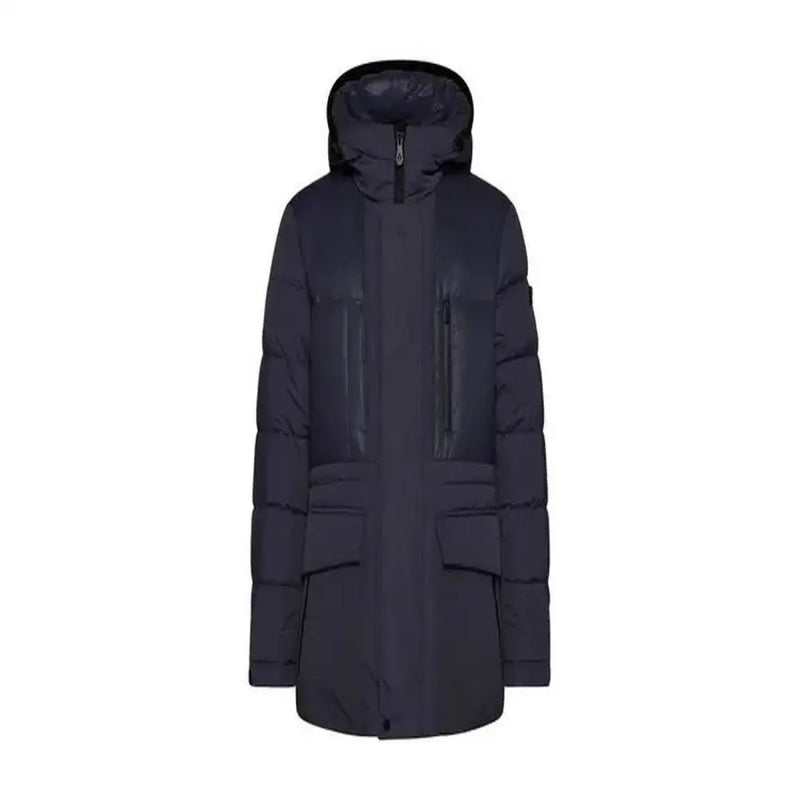 Peuterey men blue hooded polyamide puffer jacket with front zipper closure and two large patch pockets